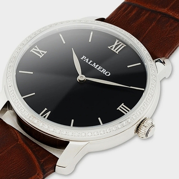 Palermo Watch Brown Leather Moissanite Gemstone Bezel - Picture 4 of 9